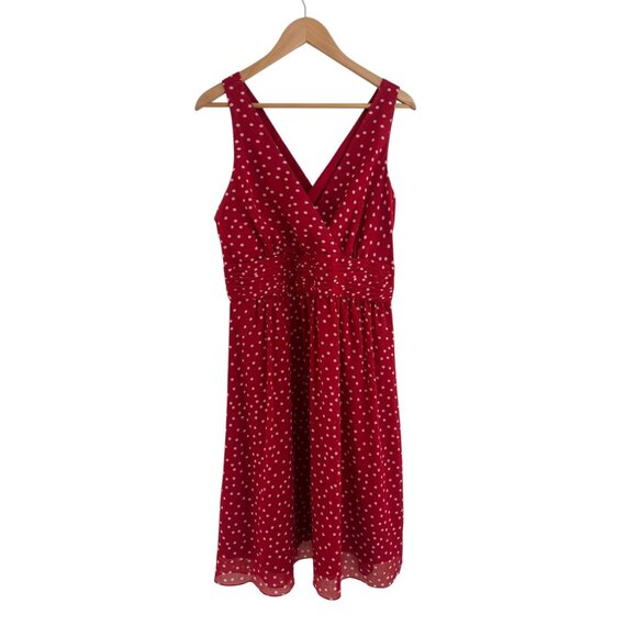 Red White Polka Dot Print Chiffon Midi Dress‎ Size 14 New Summer Party Wedding - Picture 6 of 7